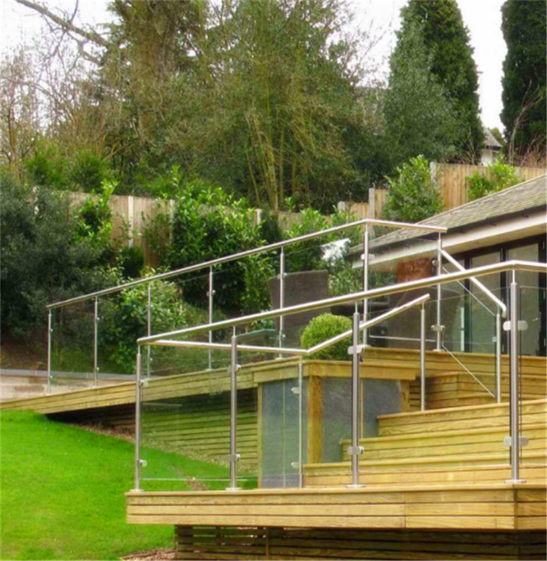 Balcony Building Railing Top - Mounted , Stainless Steel Post  Glass Porch Railing