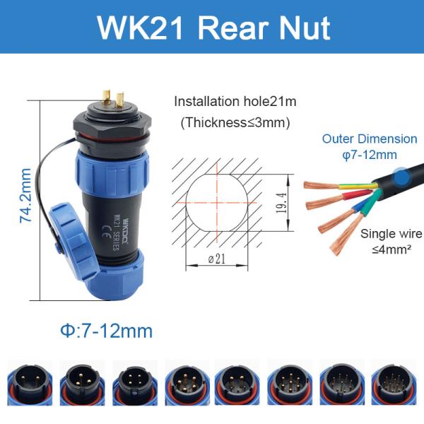 Sp Threaded Coupling Waterproof Connector Wk21 Rear Nut Pin Male And Female Cable