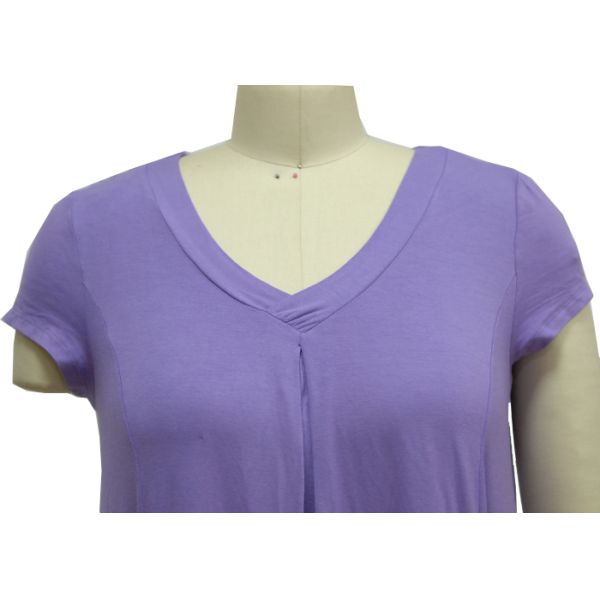 Soft Women'S Casual Dresses V Neck And Drap Pocket Short Sleeve T Shirt Dress