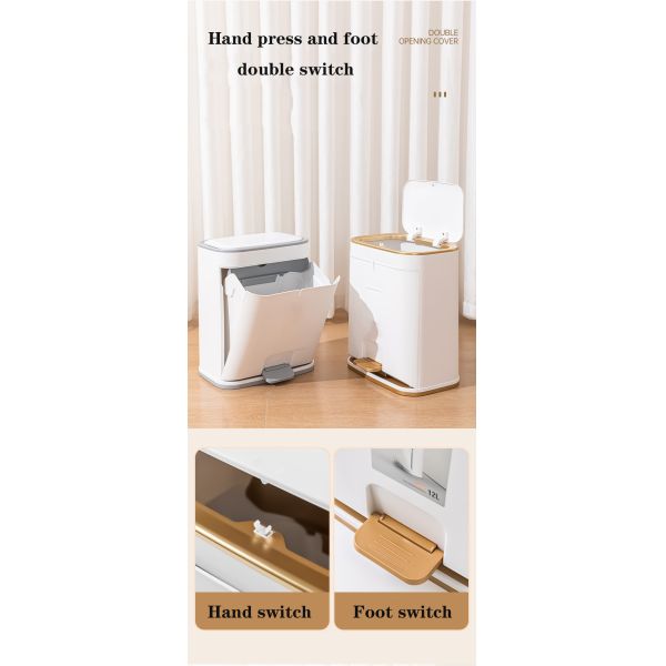 Household Press Pedal Double Open Kitchen Bedroom Indoor Plastic Trash Bin Recycling Bin Waste Bin