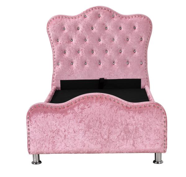 Quadro estofado rosa da cama da madeira compensada da menina com a cabeceira dos botões de Dimond
