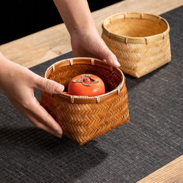 Home Handmade Woven Natural Bamboo Storage Basket Round Bamboo Flower Basket Bamboo Baskets of Necessary Kitchen Utensils Fruit and Candy Can Be Used As Gifts for Phuong Duy Handicrafts