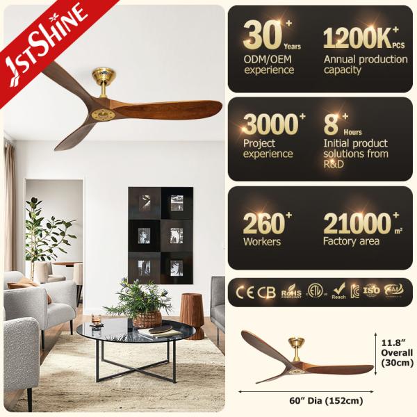 3 lâminas de madeira decorativa ventilador de teto de 60 polegadas 220V com controle remoto