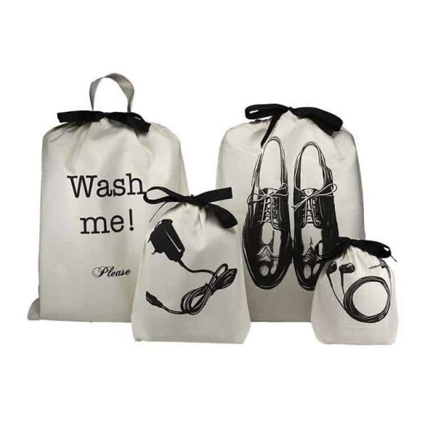 Small Custom Cotton Drawstring Bags Bulk With Shoe Compartment Machine Washable