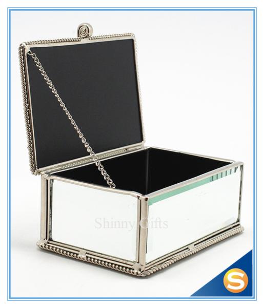 Vintage Glass gift box for jewerly Trinket Box Brass Glass Dried Flower Box Mirror Bottom