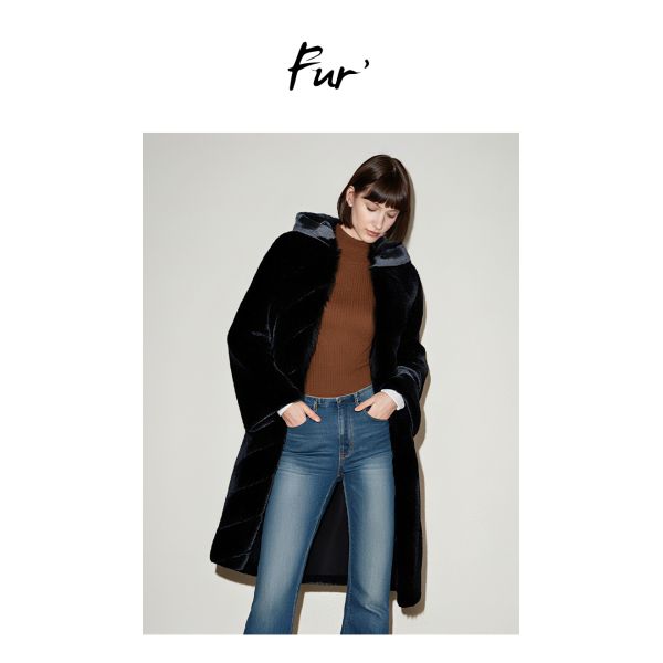 100% Polyester Faux Long Black  Fur Coat Eco Friendly  Fuzzy Coat