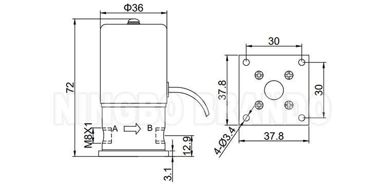 M8×1 Acid Alkali Corrosive PTFE Solenoid Valve 3mm Isolation Valve