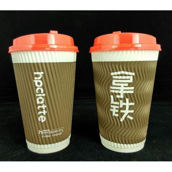Customized Logo Disposable Paper Cup 16oz Hot Coffee Ripple Cup Eco - Friendly