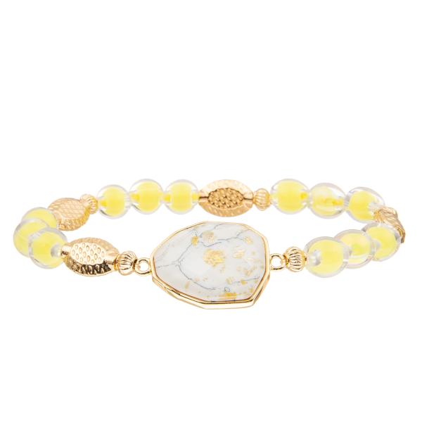 5 Colors Handmade Glass Beads Bracelets Set With Gold Plated Irregular Turquoise
