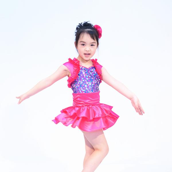 Satin Tiers Skirt Ruffle Neckline Confetti Sequins On Bodice Dress Dance Clothes for Kids' Performance