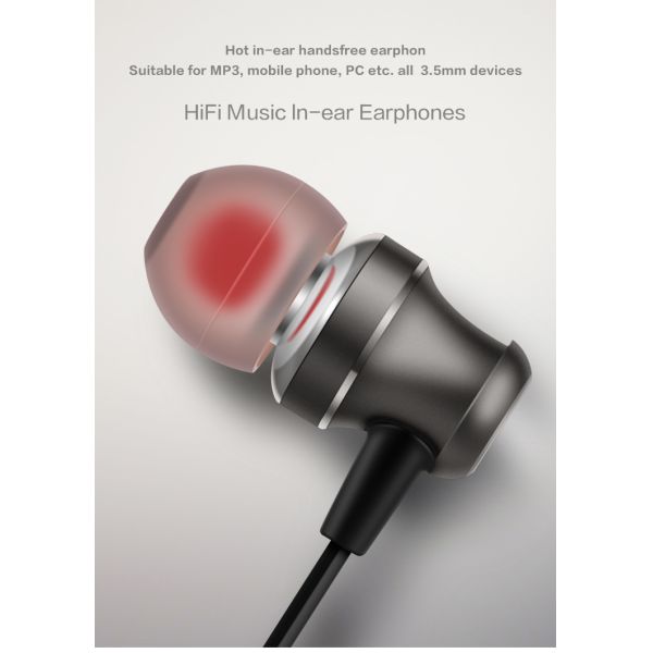IPX2 3.5mm Wired Earphone With Microphone Metal Earbuds TPE Flat Cable