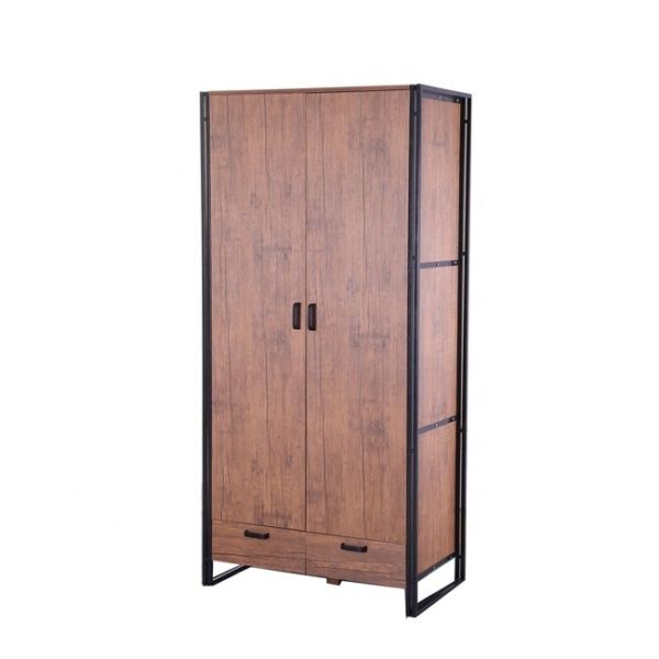 Rustic Brown Industrial Wooden Modern Wardrobe Cabinet Closet 2 Doors