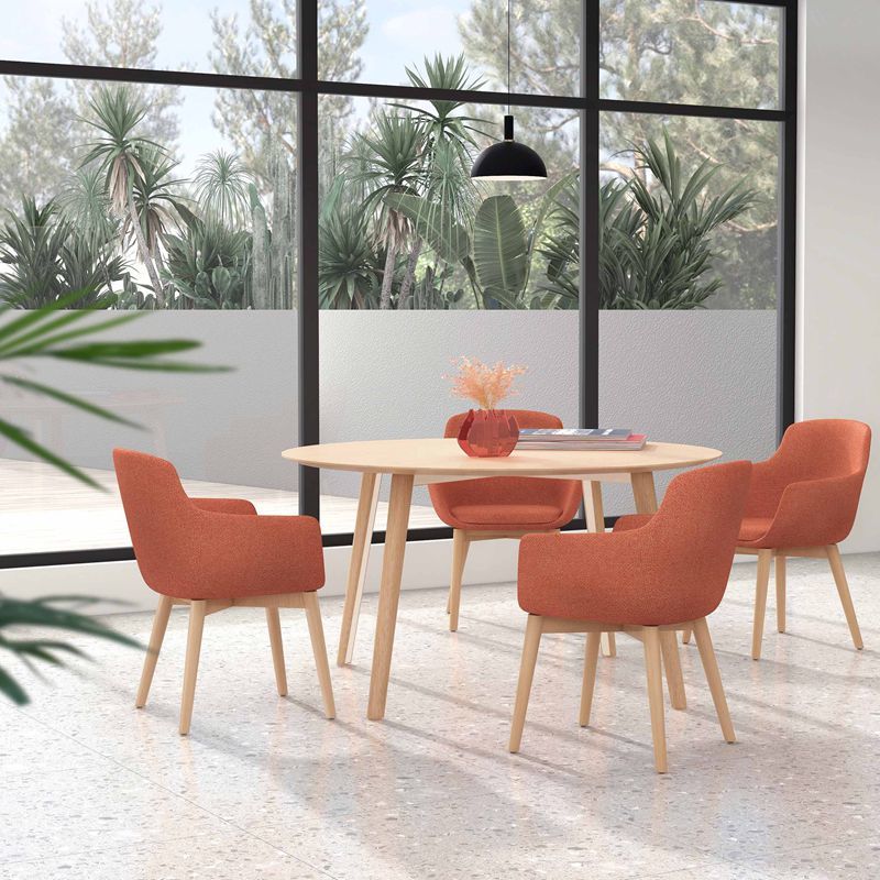 Orange Fabric Leisure Chair Ergonomic Wood Leg Dining Chair For Cafe
