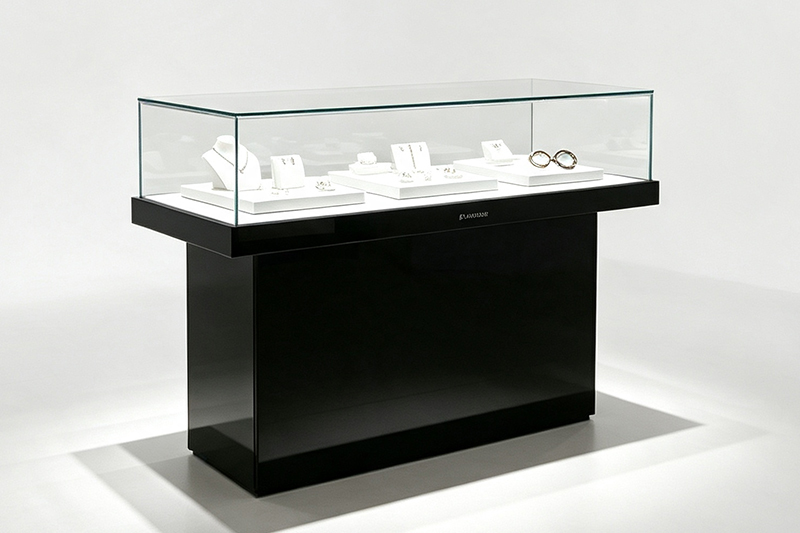 Ultra Clear Tempered Glass Jewelry Display Counter with Lockable Storage Drawers and 1200*550*950mm Dimensions
