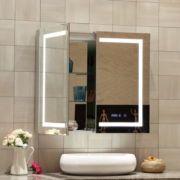 Modern Wall Mounted Backlit Bathroom Mirror Cabinet With Touch Sensor