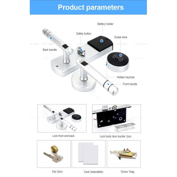 Digital Semiauto Handle Hotel Smart Locks Baking Vanish Aluminium Alloy Material