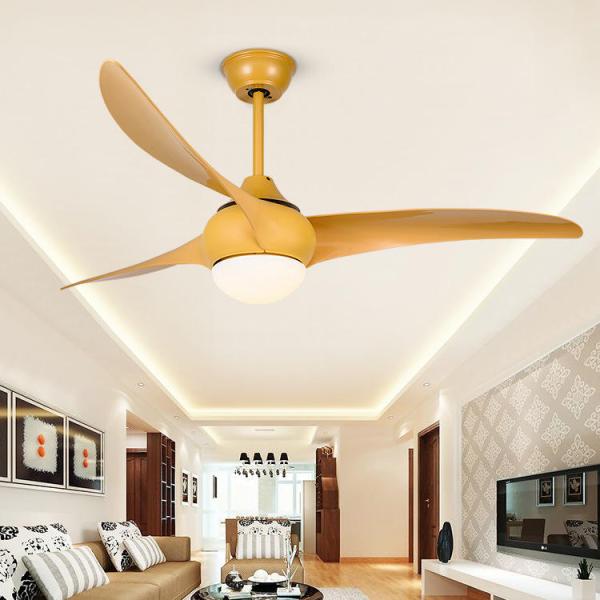 Ventilateur de plafond décoratif avec éclairage, 3 pales en bois massif, style vintage, télécommande, moteur DC de 52 pouces, alimentation électrique
