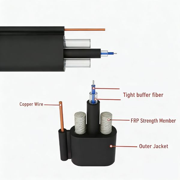 Tonable Flat Drop Cable Sc/apc Indoor/outdoor Drop Cable Single Mode With Pulling Grip