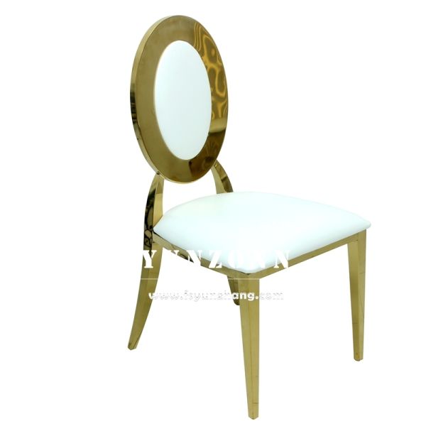 Gold Royal Hotel Event Wedding Commercial Furniture 304 Stainless Steel Chair with Oval Back Flower Design