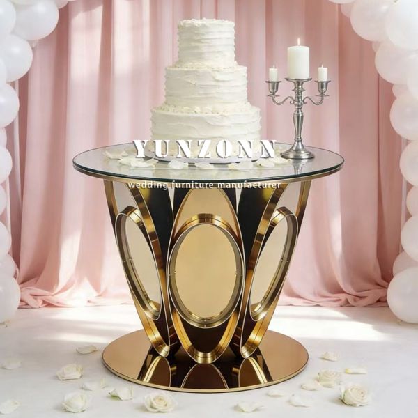 Wedding Furniture Gold Design Stainless Steel Round Cake Table New Trendy Cake Table Design