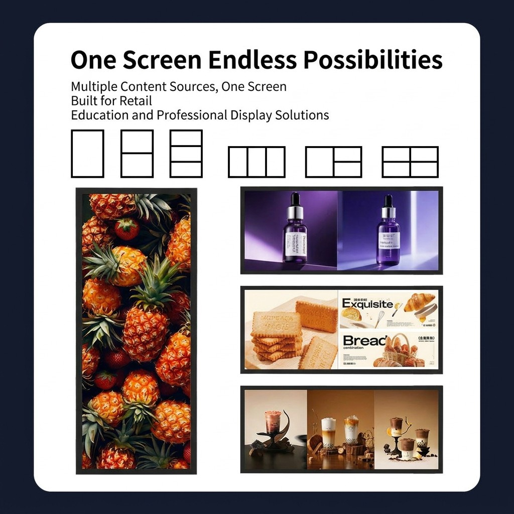 21.5 Inch Wall Mounted Stretched Bar LCD Display with Built-In CMS for Advertising Media Player