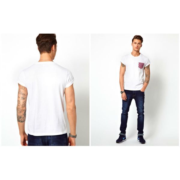 mens blank white tee shirt with printed Pocket oem logo service