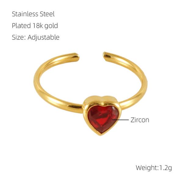 Classic Gold Stainless Steel Ring Brilliant Cut Heart Zircon Ring Jewelry