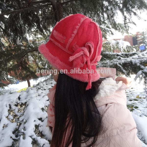 Shearling Spanish Merino Fur Beanie Hat Sheepskin Plain Pattern For Adults