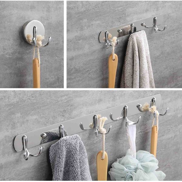 Mirror Chrome Silver Stainless Steel Hat And Coat Hooks Wall Mounted With 8 Hooks