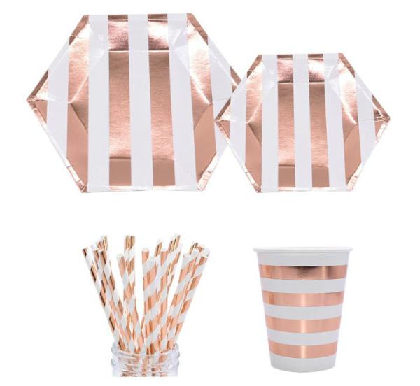 Pink Disposable Party Supplies Striped Assorted Designs Home Decoration Tableware
