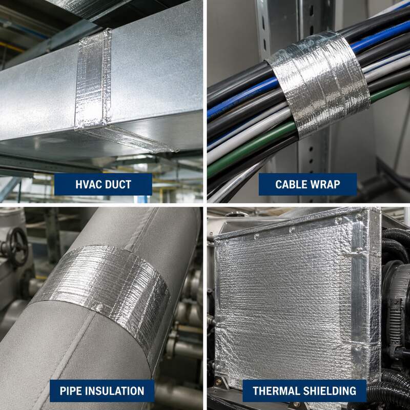Flame-Retardant Aluminum Foil Glass Cloth Tape (High-Temperature Foil Fiberglass Tape / Heat-Reflective Glass Cloth Tape) – For HVAC Ducts, Cable Wrap & Thermal Shielding