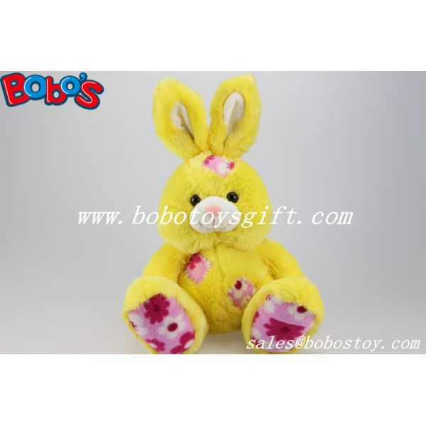 9.5Made In China Plush Yellow Sitting Rabbit Toy With Flower Fabric Patch