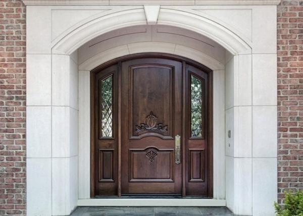 Entrance Teak Solid Wood Doors With Tempered Double Glazed Glass , Damp Proof