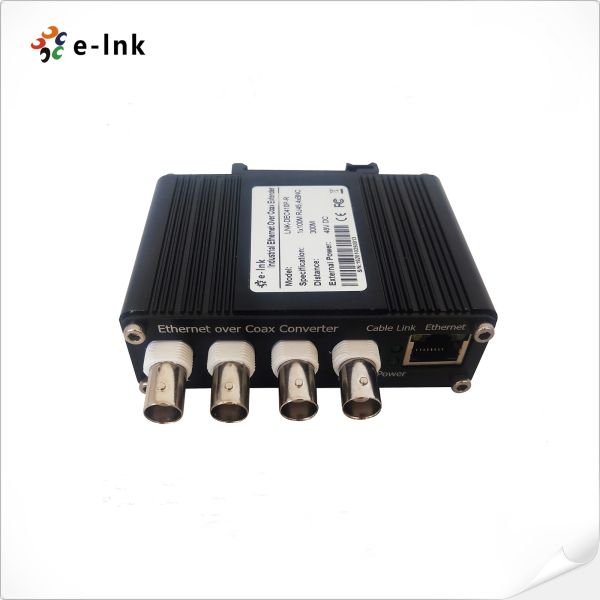 Receptor DIN-Rail de 4 puertos Coax a 1 puerto 10/100 Base-TX DIN-Rail Ethernet Switch con PoC