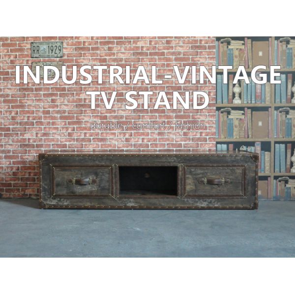 Nidea #8604 Retro Industrial Wood TV Stand with Vintage Design 2 Drawers Handmade & Durable