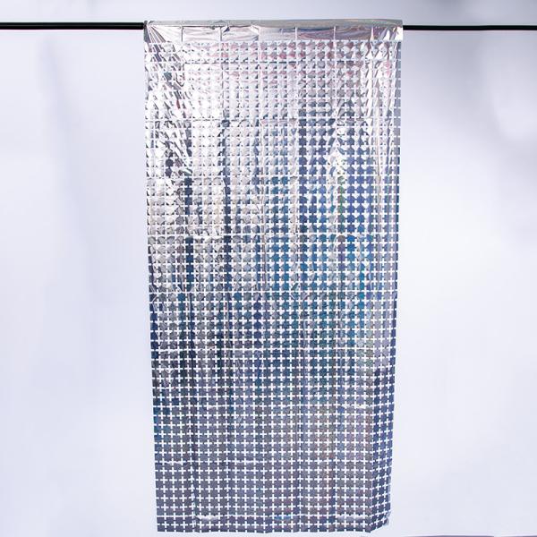 Living Room Square Foil Backdrop Customized Foil Fringe Curtain Blue