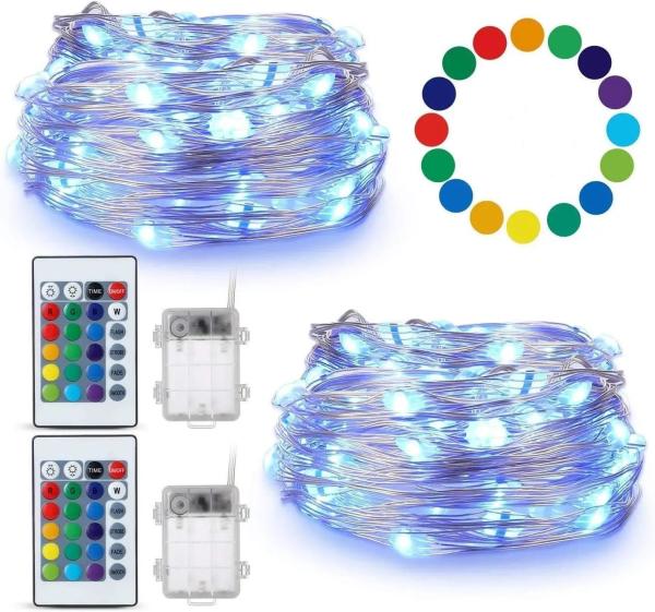Fairy String 50 LED Battery Copper Wire Lights Multicolor Changing With Remote