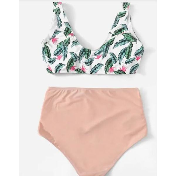 Big Size Wrap Halter Top With Floral print Bikini Set Swimwear Women size 3XL