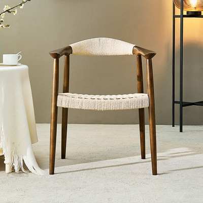 Weave Seat With Arm Modern Restaurant Leisure Black Wood Rattan Dining Room Chair
