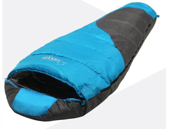 Outdoor Dual Color Coated Polyester 210T 215*75CM 90% Duck Down Filling Mountain Sleeping Bags Warm Windproof Relax Zip Pouch