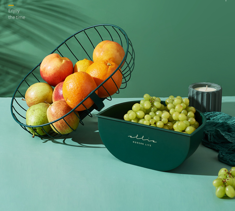 Double Partition Electroplating Steel Fruit Basket Fall Resistant