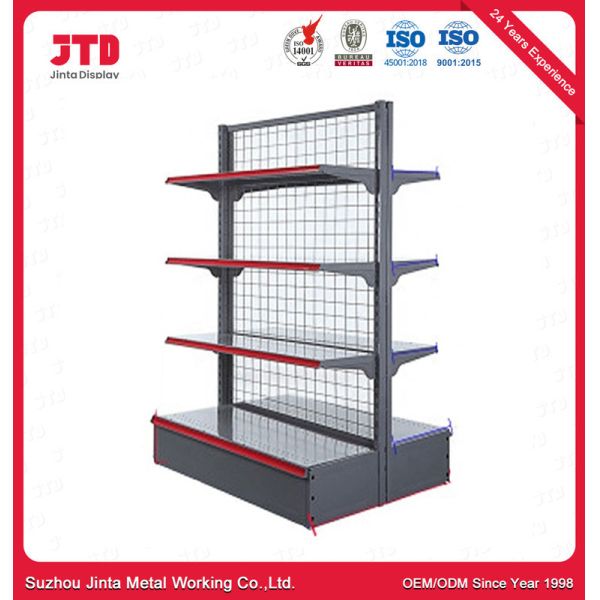 La exhibición del metal del supermercado de la góndola que deja de lado deja de lado los estantes de la tienda al por menor