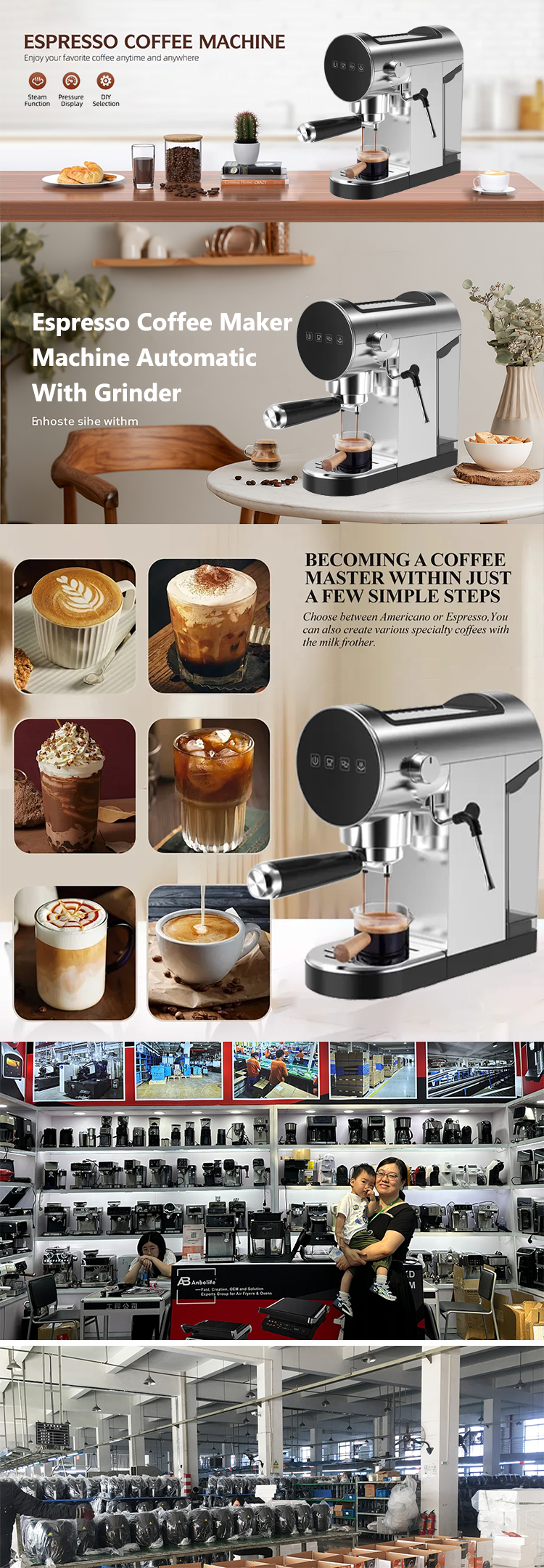 Semi Automatic Coffee Machine Espresso With Thermometer Home Use