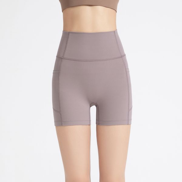 High Waisted Dusty Blue Biker Shorts with Side Pockets – Buttery Soft Yoga & Workout Shorts for Women