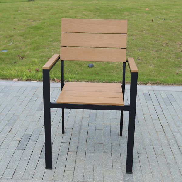 Outdoor Yard Wood Furniture in Black Aluminum Frame with Yellow Plastic Wood Table Set