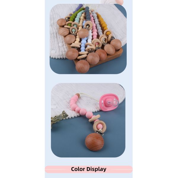 Toddlers Eco Friendly Silicone Pacifier Holder Beaded Pacifier Clip Heat Resistant