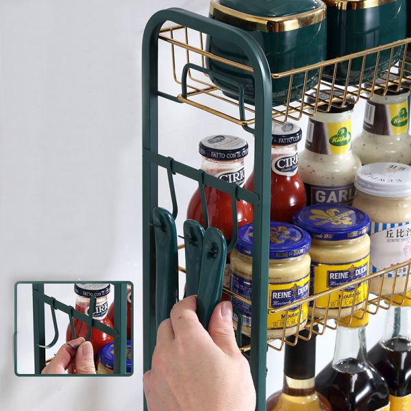 3 Tier Countertop Kitchen Rack Stainless Steel Green Gold 1.8 Litres Volume