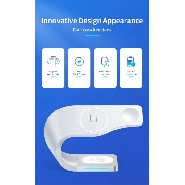 Magnetic 4 In 1 Phone Watch Earbud Charger 15W Stand Fast Wireless Charging Dock Station Portable