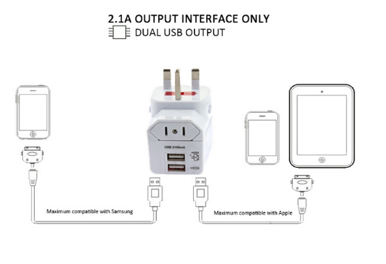 White Travel Power Supply Adaptor Plug CE RoHs Certification 75 X 52 X 40 mm