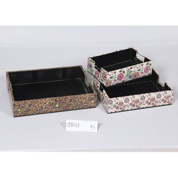 Bathroom 3 Sets PU Leather Printed Wooden Food Tray